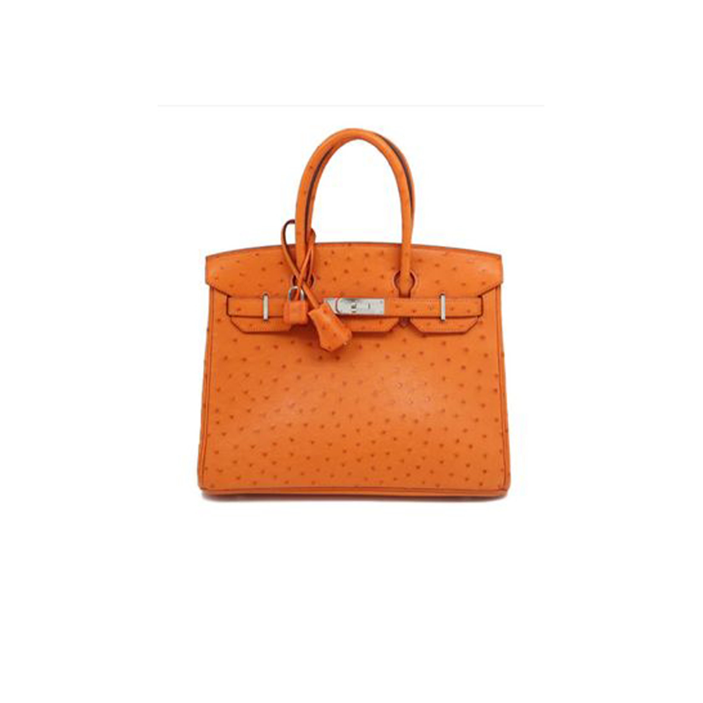 H**mes master birkin 30 ostrich leather orange silver buckle h041933ck85 (30*22*16cm)